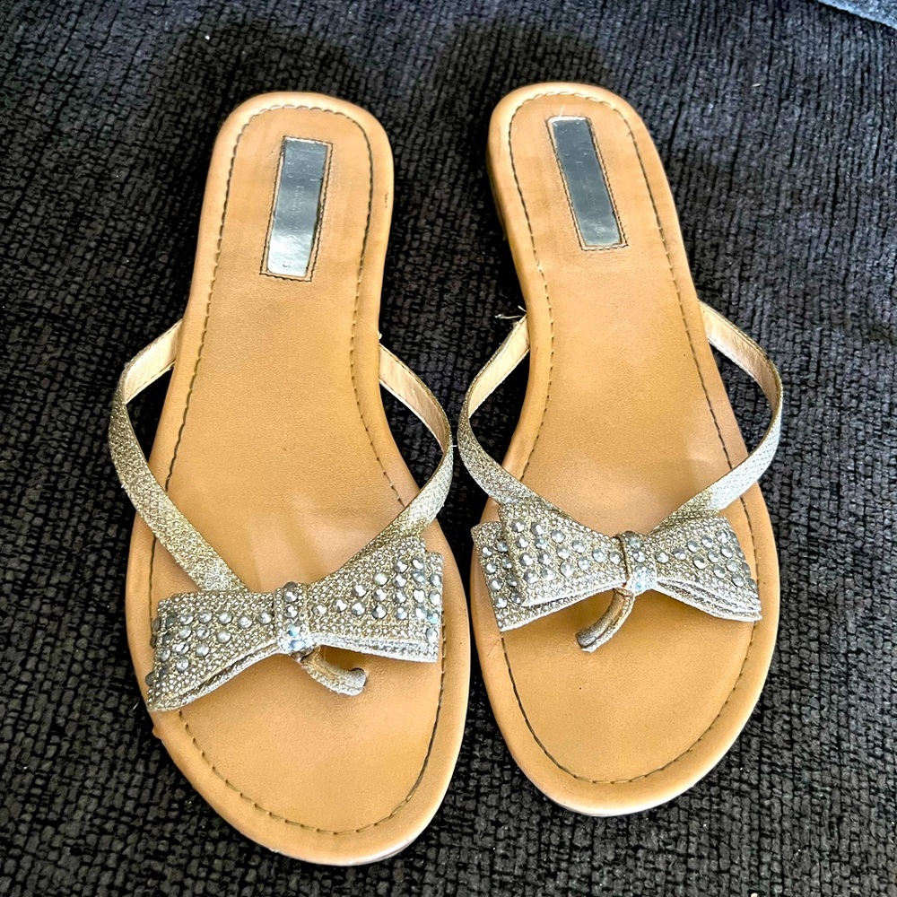 sparkly silver bow sandals